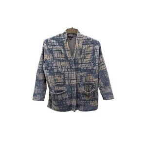Blue Cream Patterned Open-Front Women's Cardigan